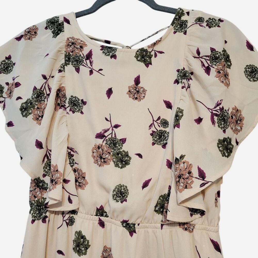 Bohme Women's Small Floral Flutter Sleeve Ruffle Maxi Dress Boho Cottage